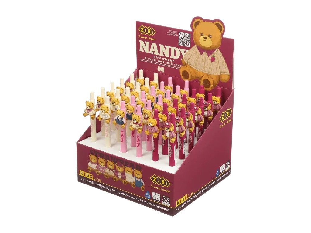 Ручка кулькова автоматична, BEAR TOY, 0,7 мм, синя, ZiBi ZB.2237 (ціна за 1шт)